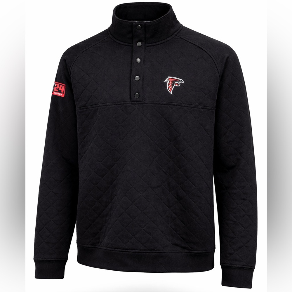 Atlanta Falcons Quilted Pullover Sweatshirt Black Snap Neck Lightweight Jacket L